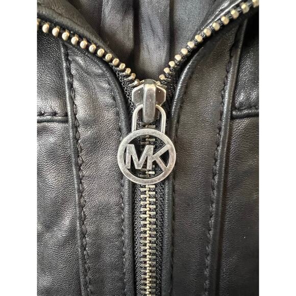 MICHAEL KORS WOMENS GENUINE LEATHER BLACK MOTO BIKER JACKET COAT BLACK SIZE L - Picture 10 of 15